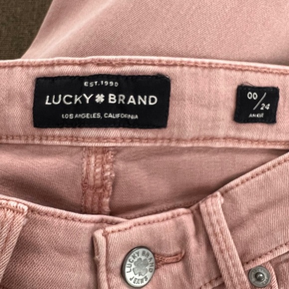 LUCKY BRAND Ava pink skinny mid rise raw step hem jeans 24 - Picture 4 of 4